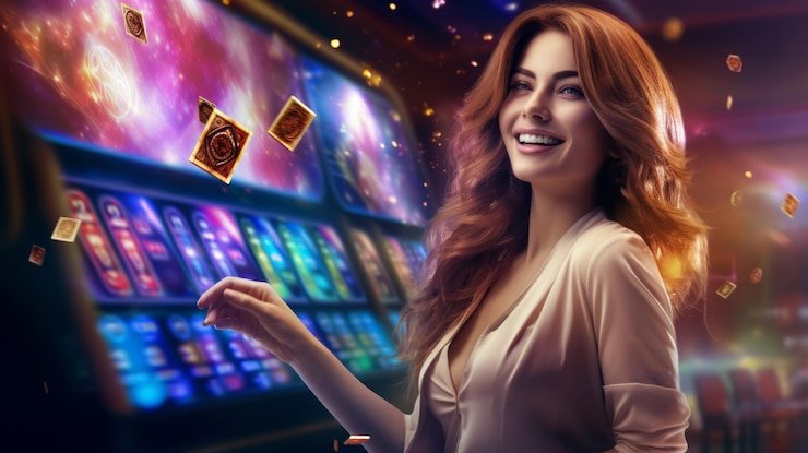 Antarmuka permainan Diamond Empire di operbola menampilkan gulungan dengan simbol berlian dan penunjuk pengganda